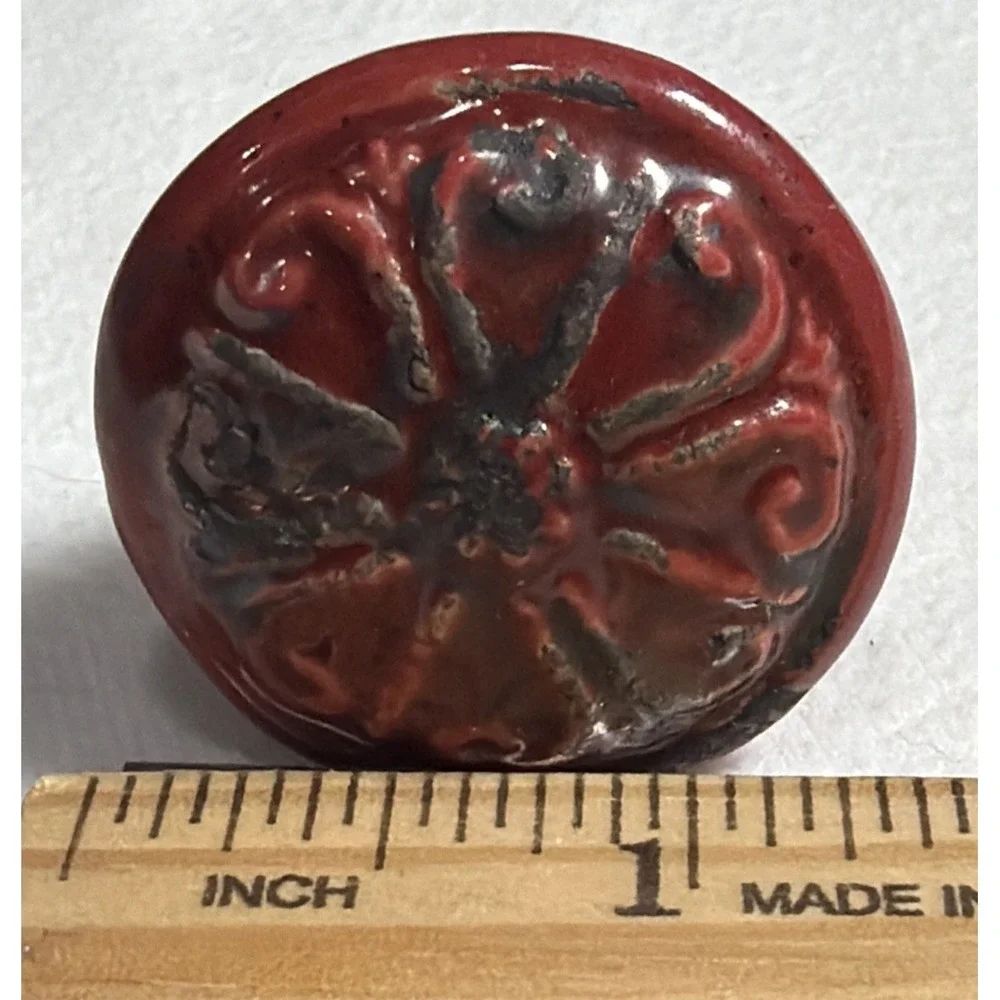 Lot Of 2 Hobby Lobby Red Rustic Drawer Knob Pulls 1.25In Red Black